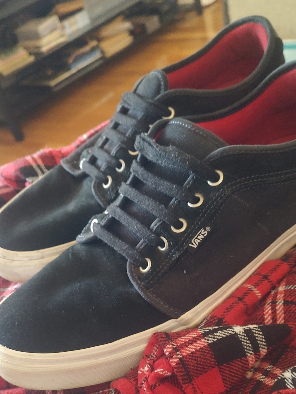 Vans Black Canvas Low-Top Sneakers with Red Lining